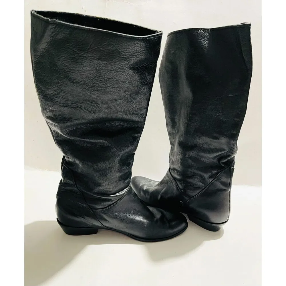 Claud Foam riding leather boots Italy black animal print gold buckle women 10.5